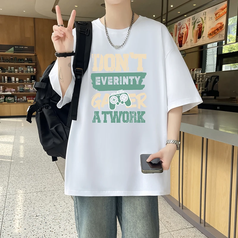 夏季新款重磅纯棉短袖T恤230克圆领印花青少年男休闲透气短袖宽松