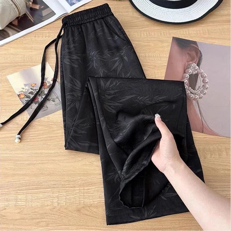 大码300斤胖mm新中式国风复古阔腿裤女春夏薄款高腰垂感直筒裤子