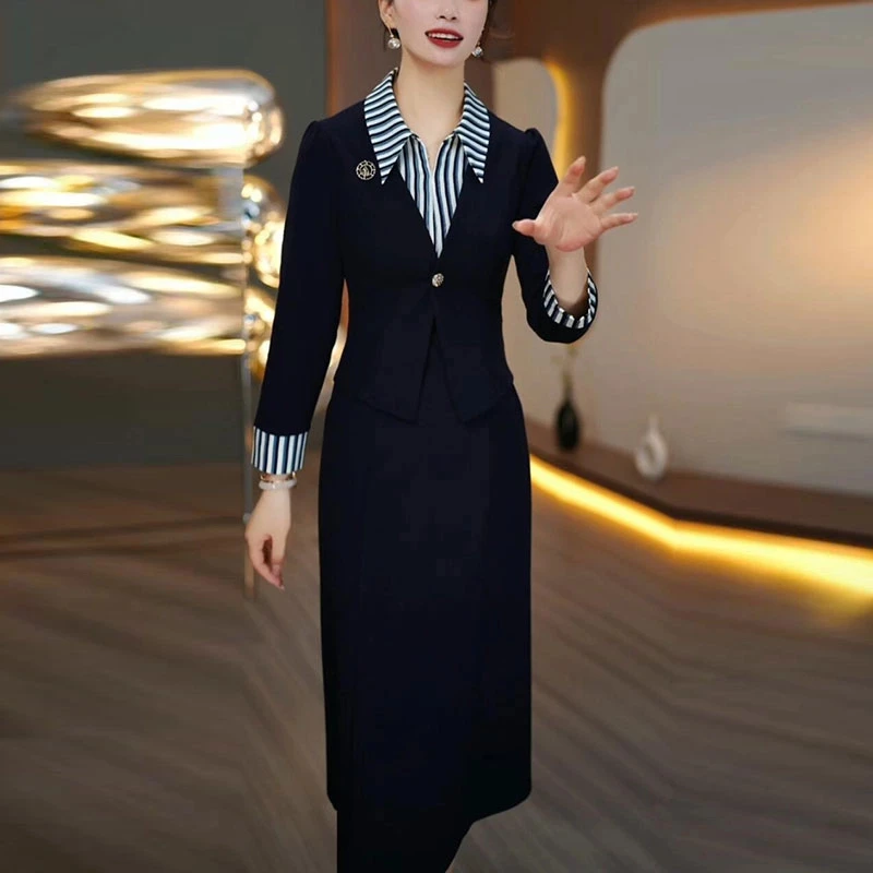 气质优雅长袖裙子女款爆款2025新款洋气修身显瘦假两件高贵连衣裙