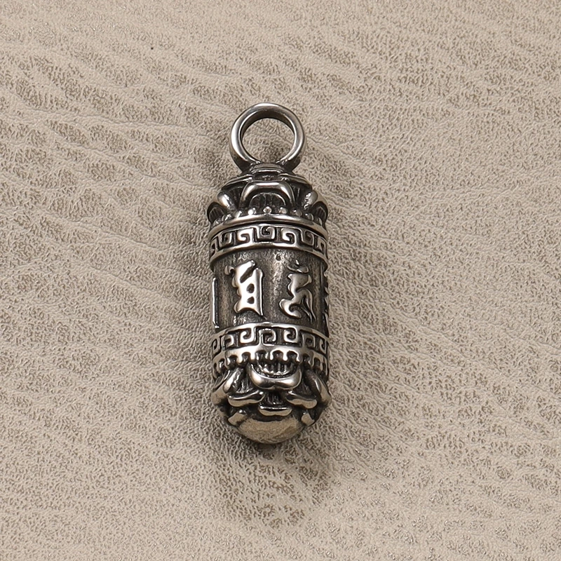 不锈钢项链 国潮可打开六字真言古风吊坠立体潮人挂链民族男做旧