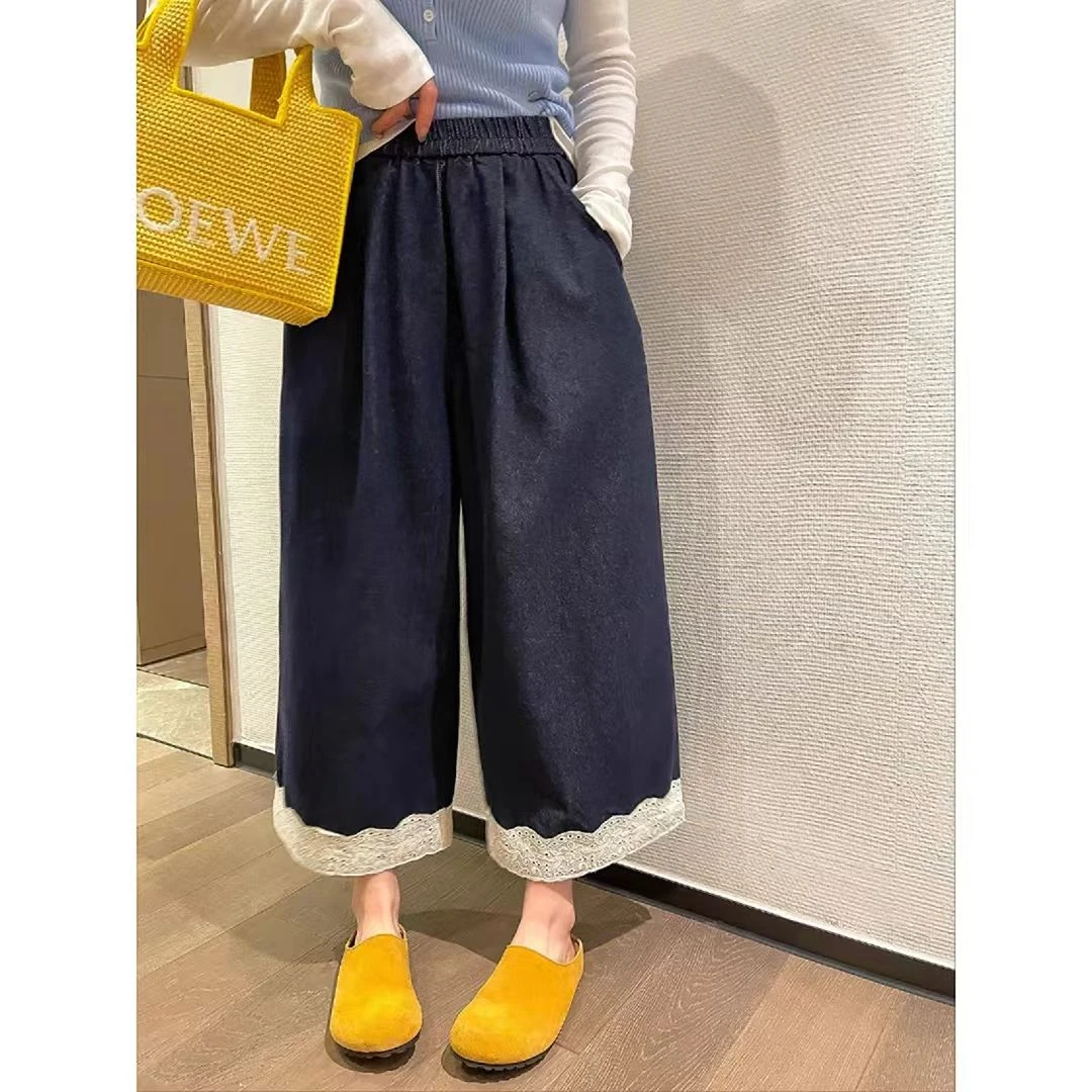 女童装春夏季裤子2025新款儿童拼接蕾丝宽松阔腿裤女孩夏季直筒裤