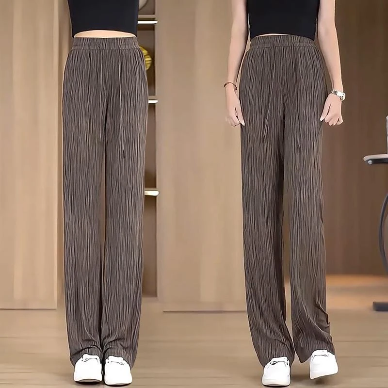 冰丝阔腿裤女装女春夏季新款松紧腰薄款垂感休闲百搭窄版直筒裤子