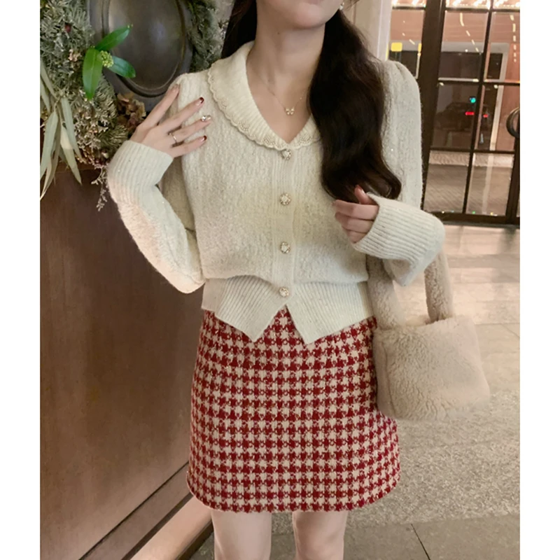 安安 精致刺绣翻领亮片毛衣