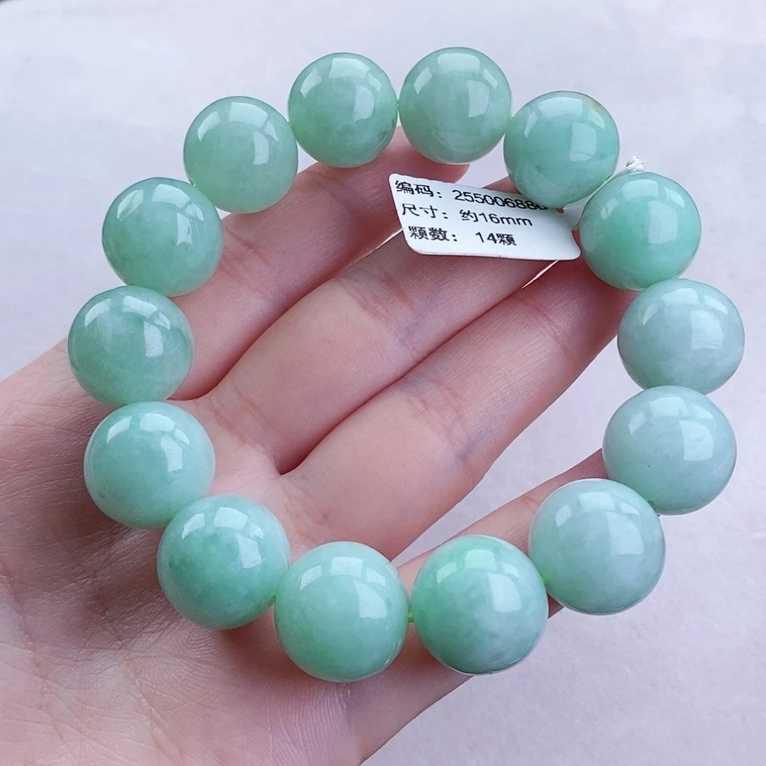 缅甸A货翡翠手串 大卡16+ 冰果阳绿玉手串 满绿 男士 气质 百搭