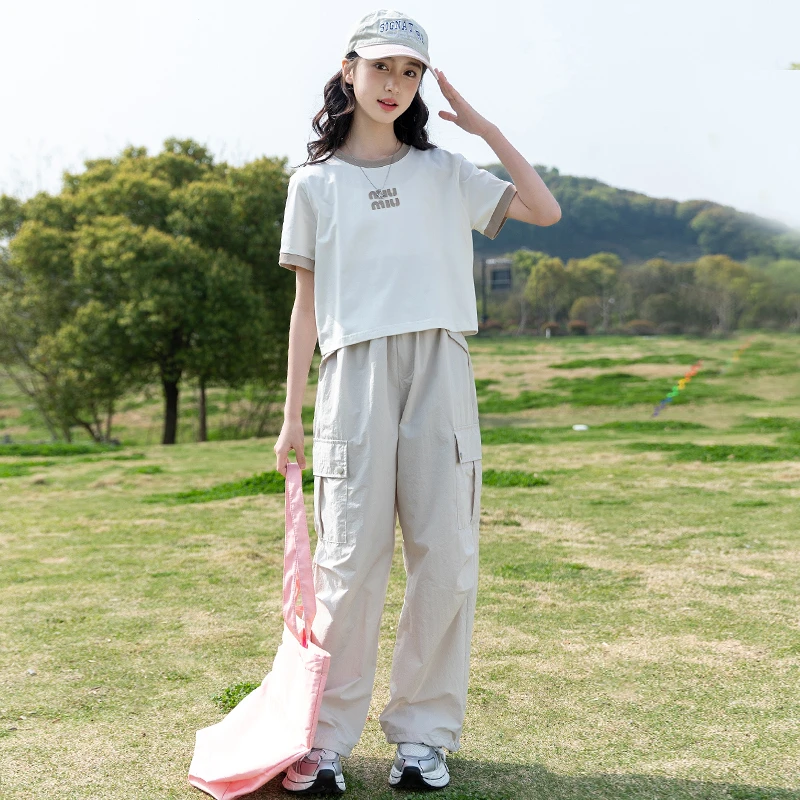 女童夏装套装2025新款中大童洋气休闲女孩夏季超好看工装裤两件套