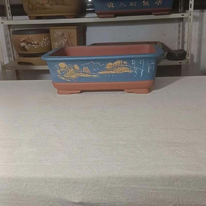 紫砂花盆绿色小号马槽