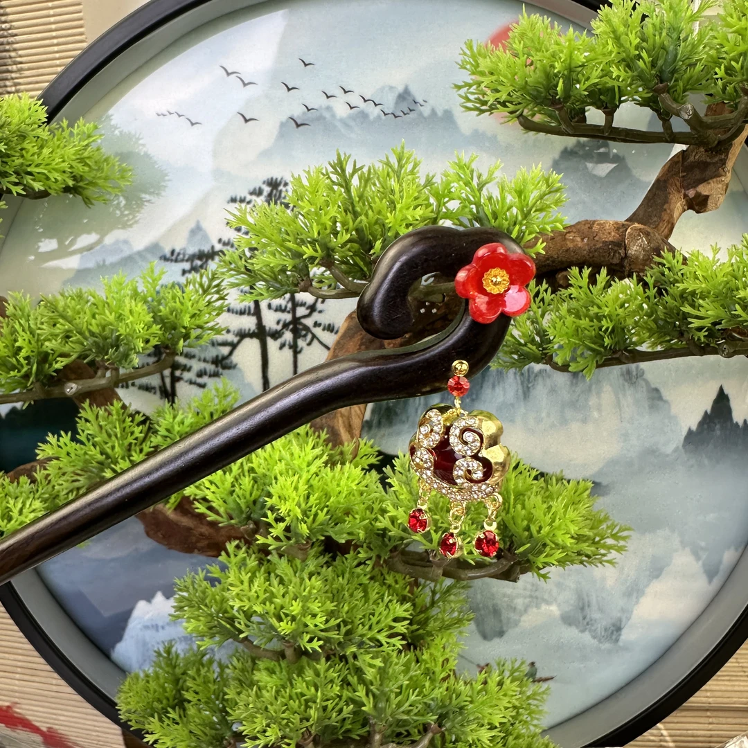 X81红宝宝旗袍头饰发饰复古古风手工气质国风简约簪发手工木发簪