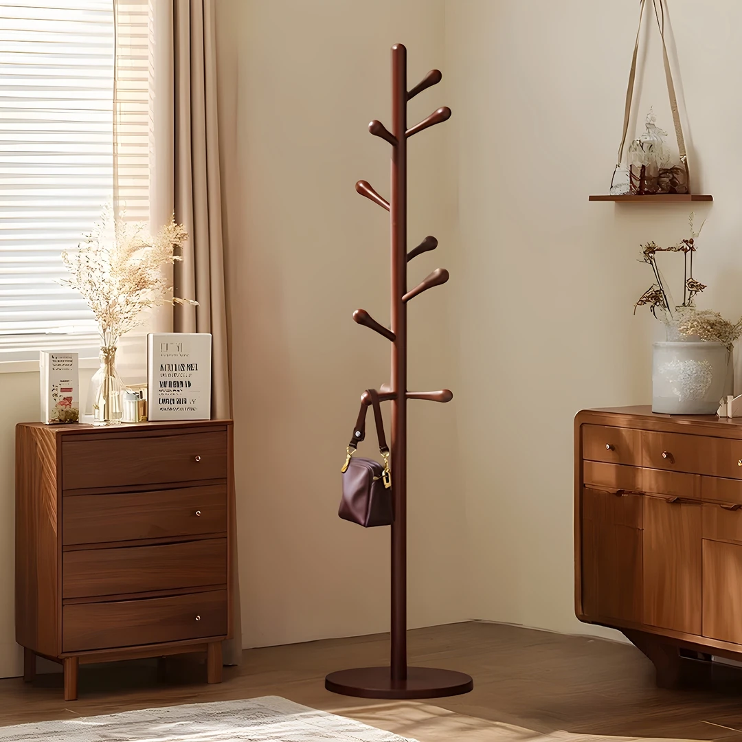 实木挂衣架卧室落地式衣帽架子家用房间床头简易挂衣服挂包晾衣架
