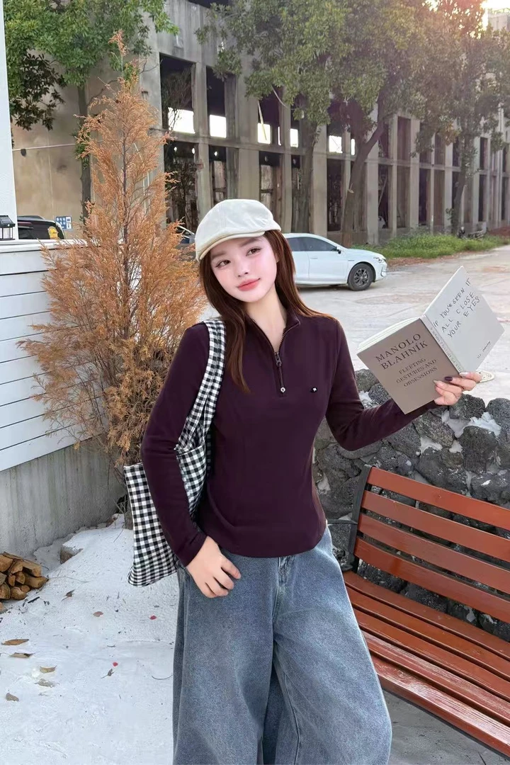 892#2025新款时尚气质修身显瘦加绒长袖T恤