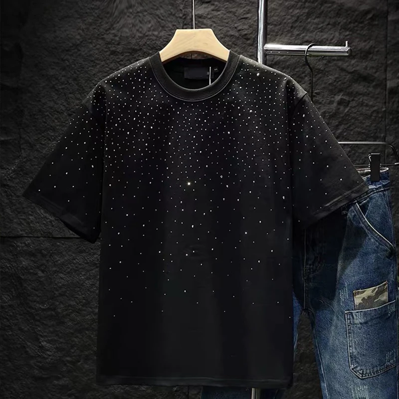 【100-199编码】夏季纯棉烫钻短袖圆领百搭男士T恤休闲百搭半袖
