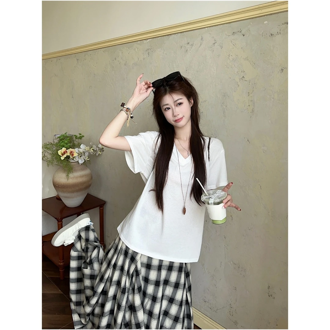 复古调格子超大摆格纹前后两穿半身裙     80535