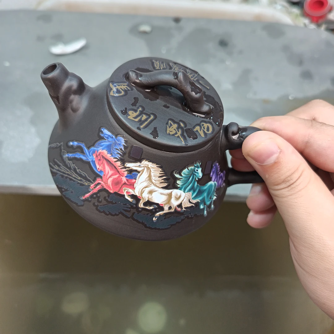预热变色紫砂马到成功变色石瓢壶 220cc