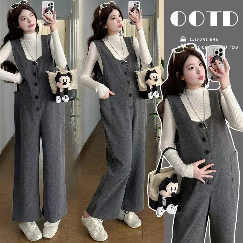 孕妇装秋冬套装孕妈法式穿搭2025新款羊绒加绒加厚保暖大码背带裤