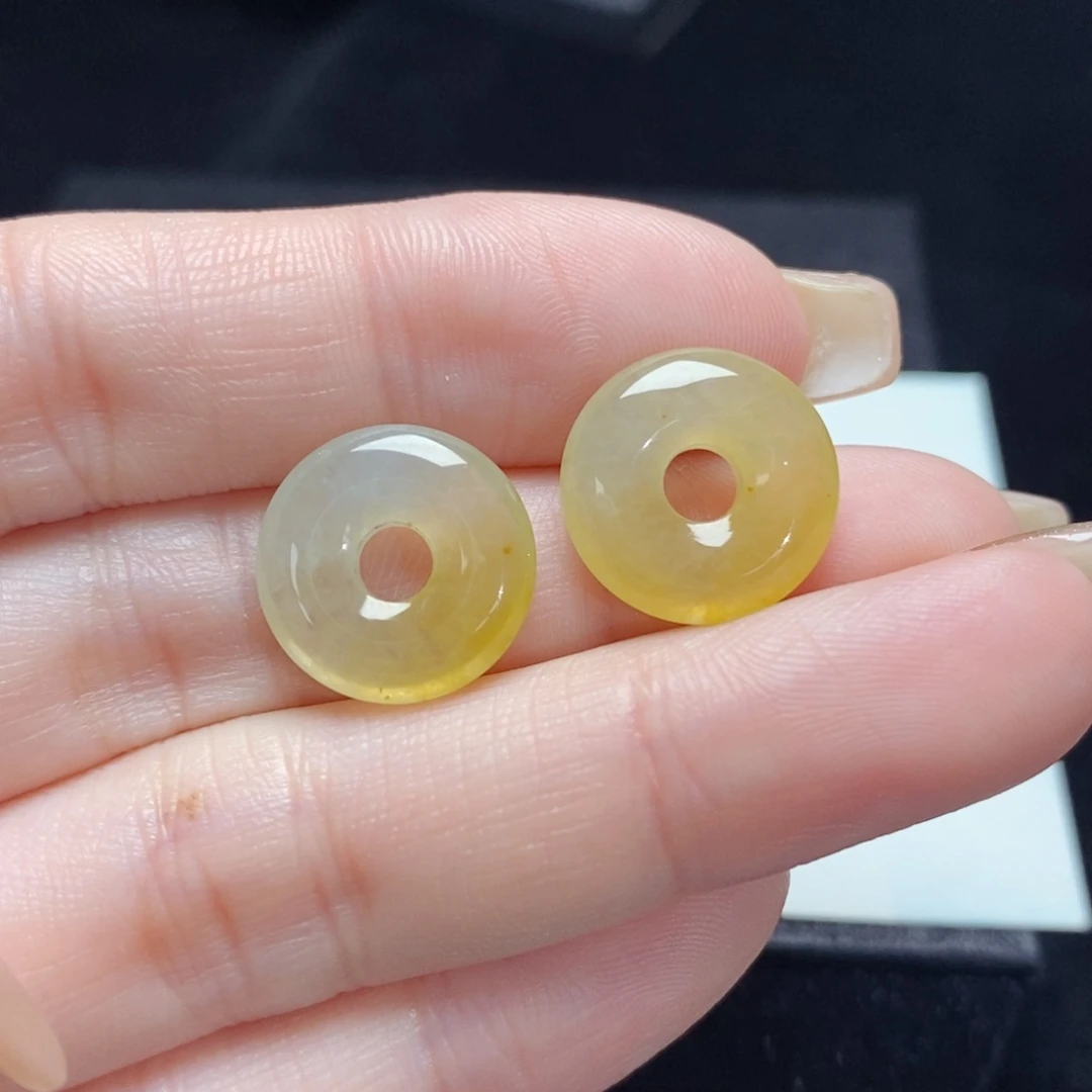 翡翠耳饰未镶嵌冰黄翡甜甜圈