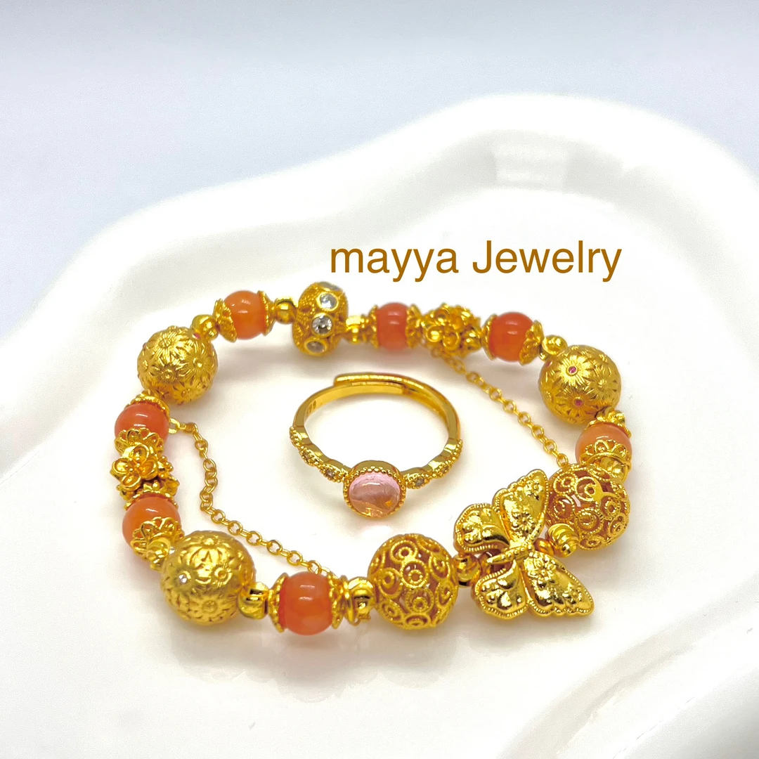 铜合金手链 铜合金 铜合金珐琅蝴蝶新中式轻奢复古风金色女款手饰