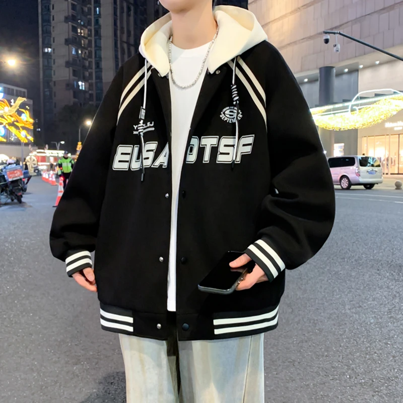 2025春季新款可脱卸连帽棒球服夹克男青少年潮流帅气时尚百搭外套