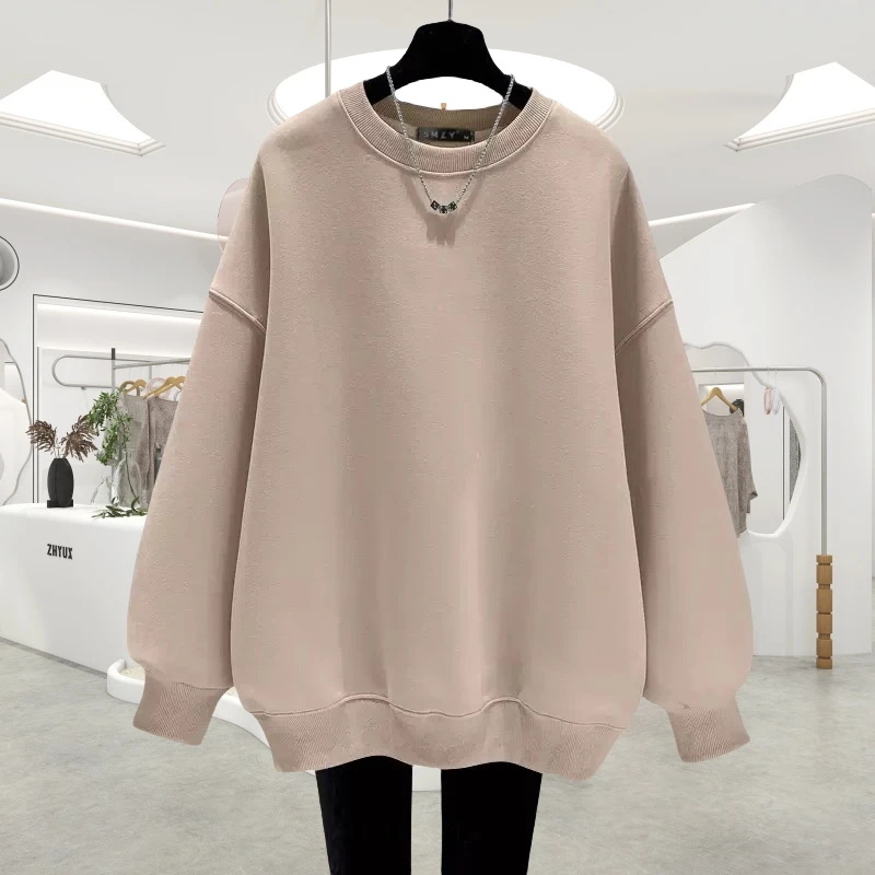 2026新款春秋冬季休闲慵懒风薄款潮宽松套头圆领卫衣女加绒中长款