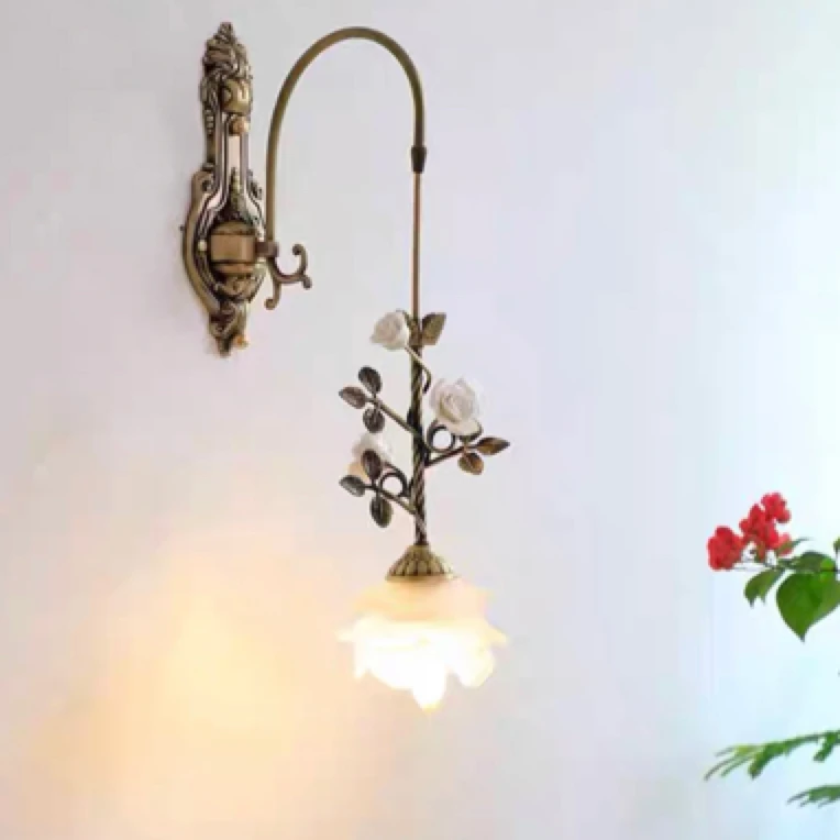 法式全铜床头吊灯花朵小吊线灯过道吧台复古艺术餐厅壁灯