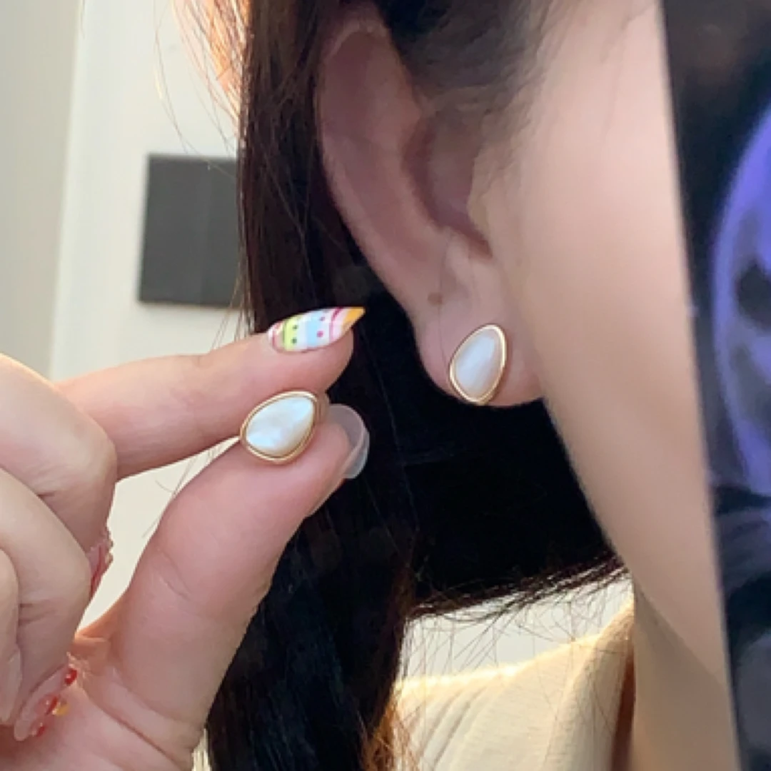 铜合金贝壳耳饰 复古法式异形无耳洞简约瓜子形耳夹温柔气质高级