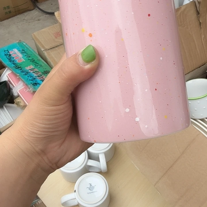 外贸尾单高温陶瓷微瑕粉色点点罐子