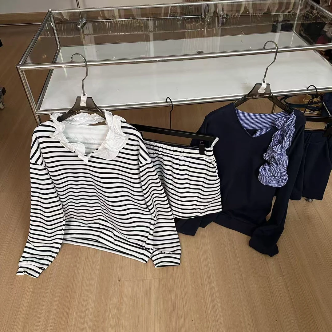 8023·条纹套装 TZ# 东大门可拆卸花领卫衣套装·