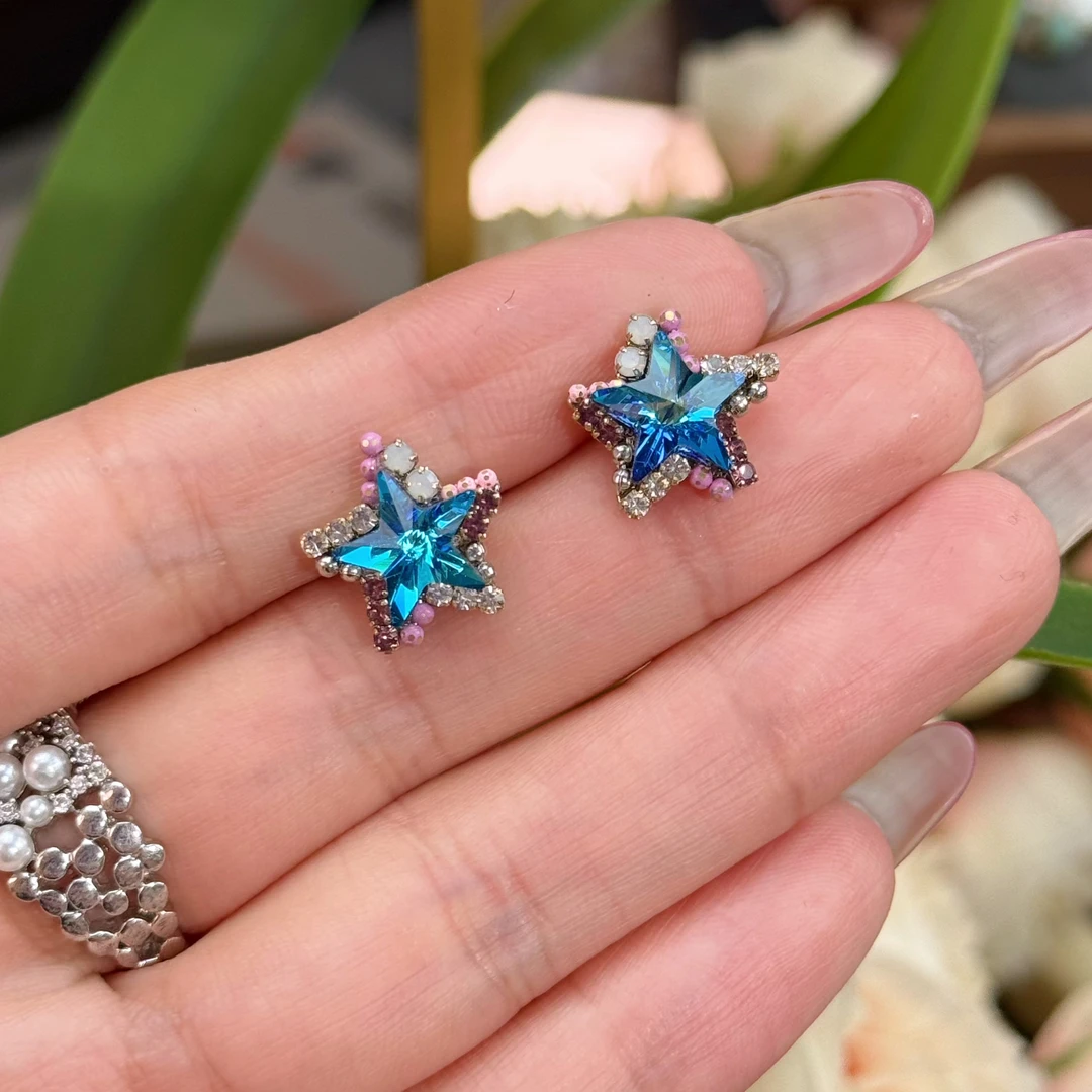 铜合金耳饰 A114 春夏粉蓝星星气质手工温柔气质优雅女神时尚耳环