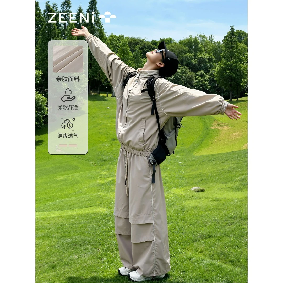 ZEENI 冲锋衣穿搭运动套装女2025新款炸街休闲外套工装裤两件套装