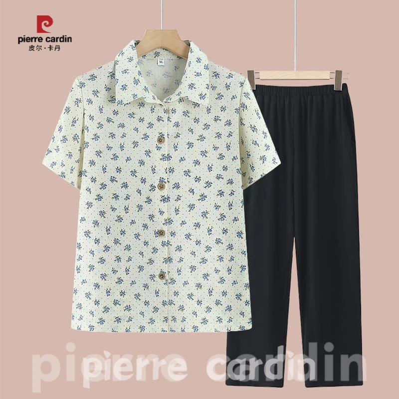 皮尔卡丹中老年人女装奶奶夏装舒适衬衫老年妈妈夏季小衫老太太开