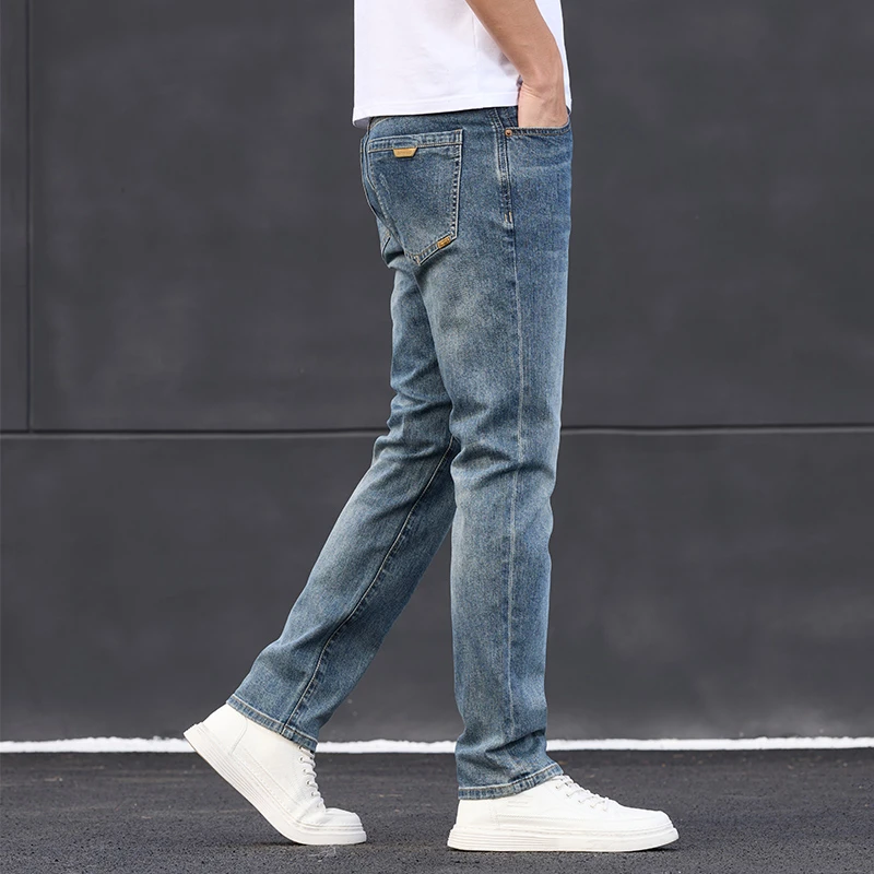 1236#春夏纯棉修身直筒弹力复古牛仔男28-40码【23】(灰底)