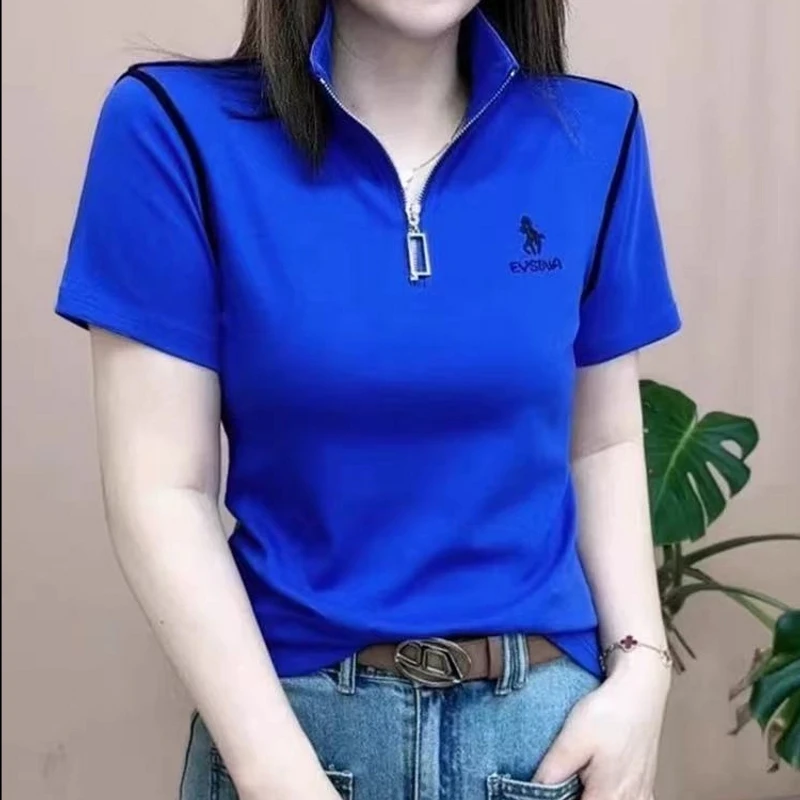 时尚夏季新品立领打底衫修身显瘦气质拉链T恤133