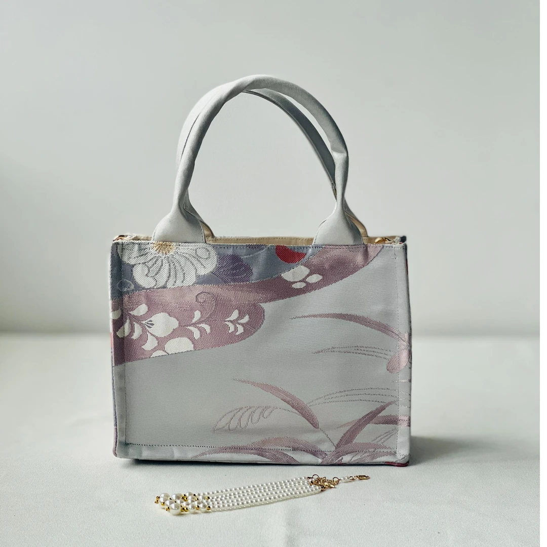 西阵织 包包 小托特包  百搭包包 时尚包包  淡紫色 鲜花