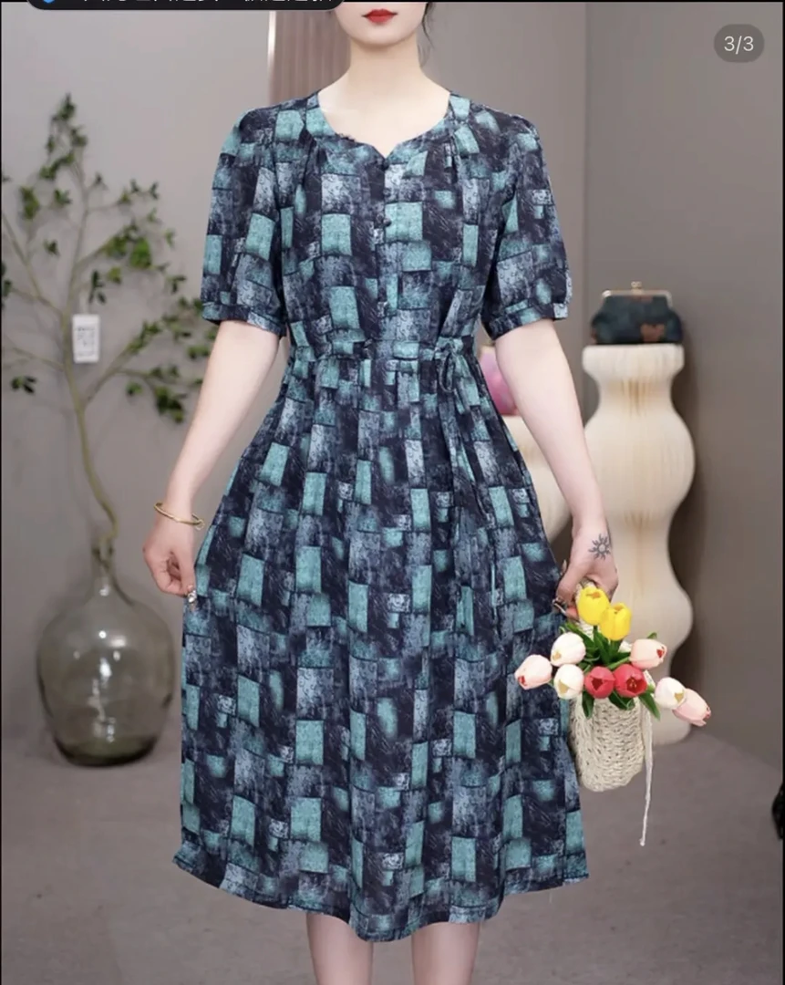 【渐变】 高定版时尚女士宽松显瘦收腰气质夏季中长款连衣裙 2356