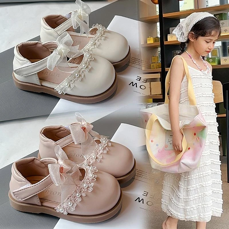 女童公主鞋春夏新款蝴蝶结甜美珍珠配裙子包头凉鞋单鞋运动鞋潮