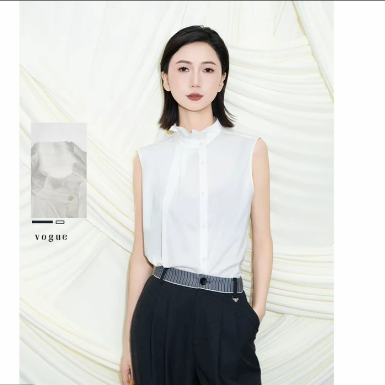 气质时尚木耳花边无袖T恤女夏季百搭洋气显瘦打底上衣
