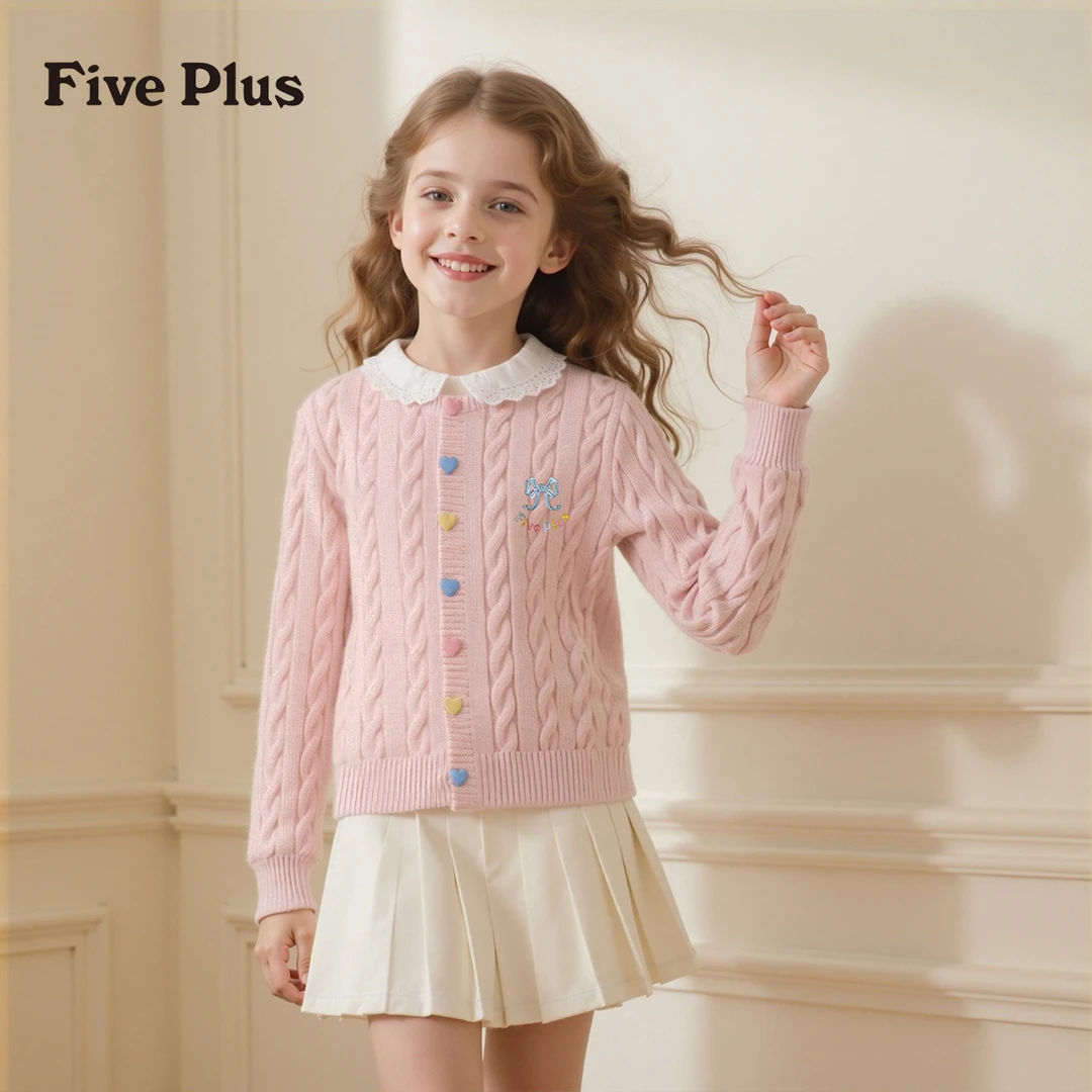 Five Plus女童上衣2025新款女孩衣服休闲宽松时髦百搭儿童毛衣