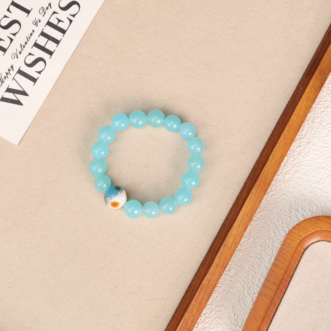 手链 LZ5023-1 蓝白老珠子黄点拼接蓝料满串手串