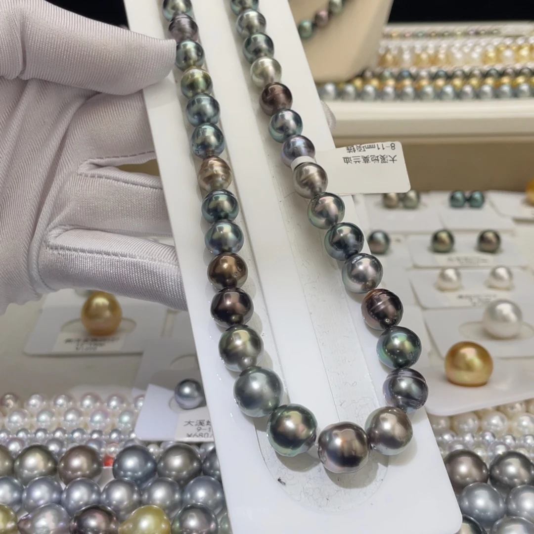 耳饰未镶嵌海水珍珠极光炫彩莫兰迪大溪地项链8-11mm