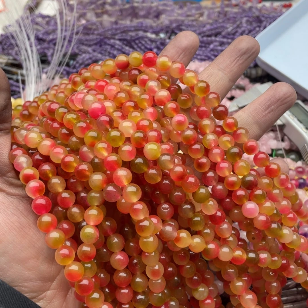 玛瑙/玉髓珠宝半成品未镶嵌两条装8mm彩糖心玉髓圆珠