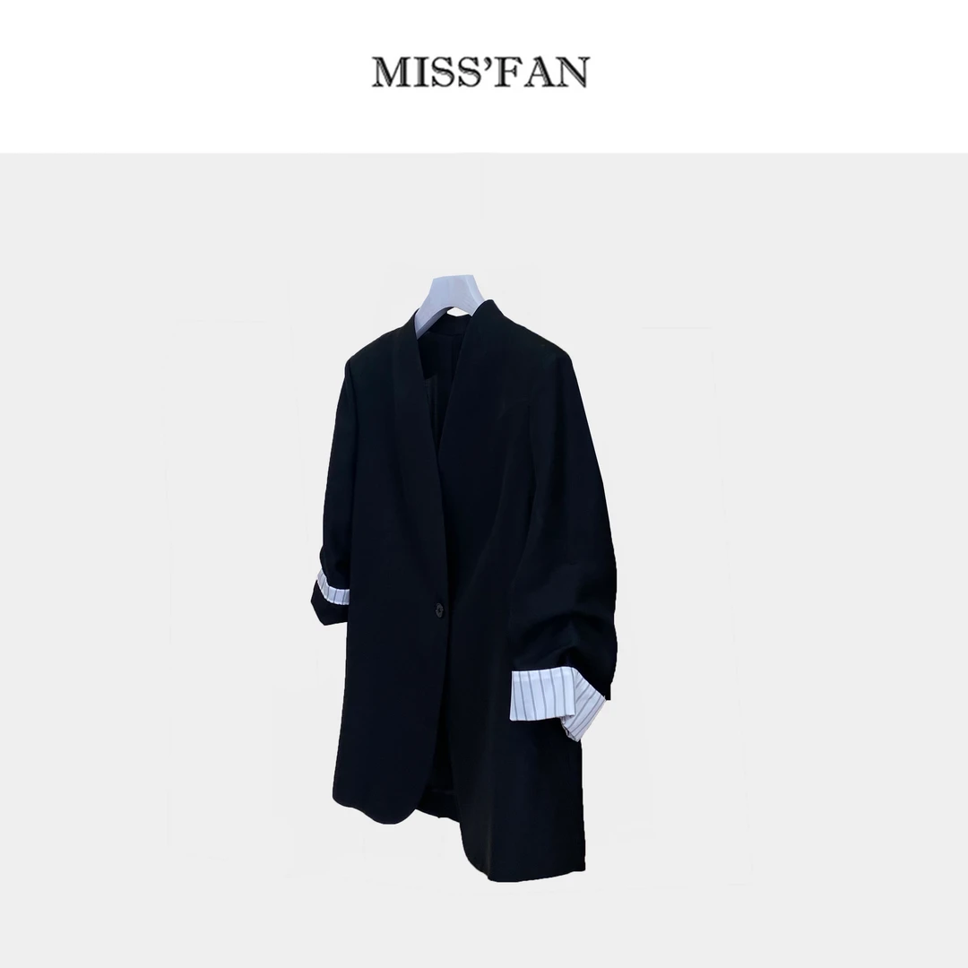 「新风西服」 进口三醋酸 夏季新品通勤v领袖口条纹显瘦西服