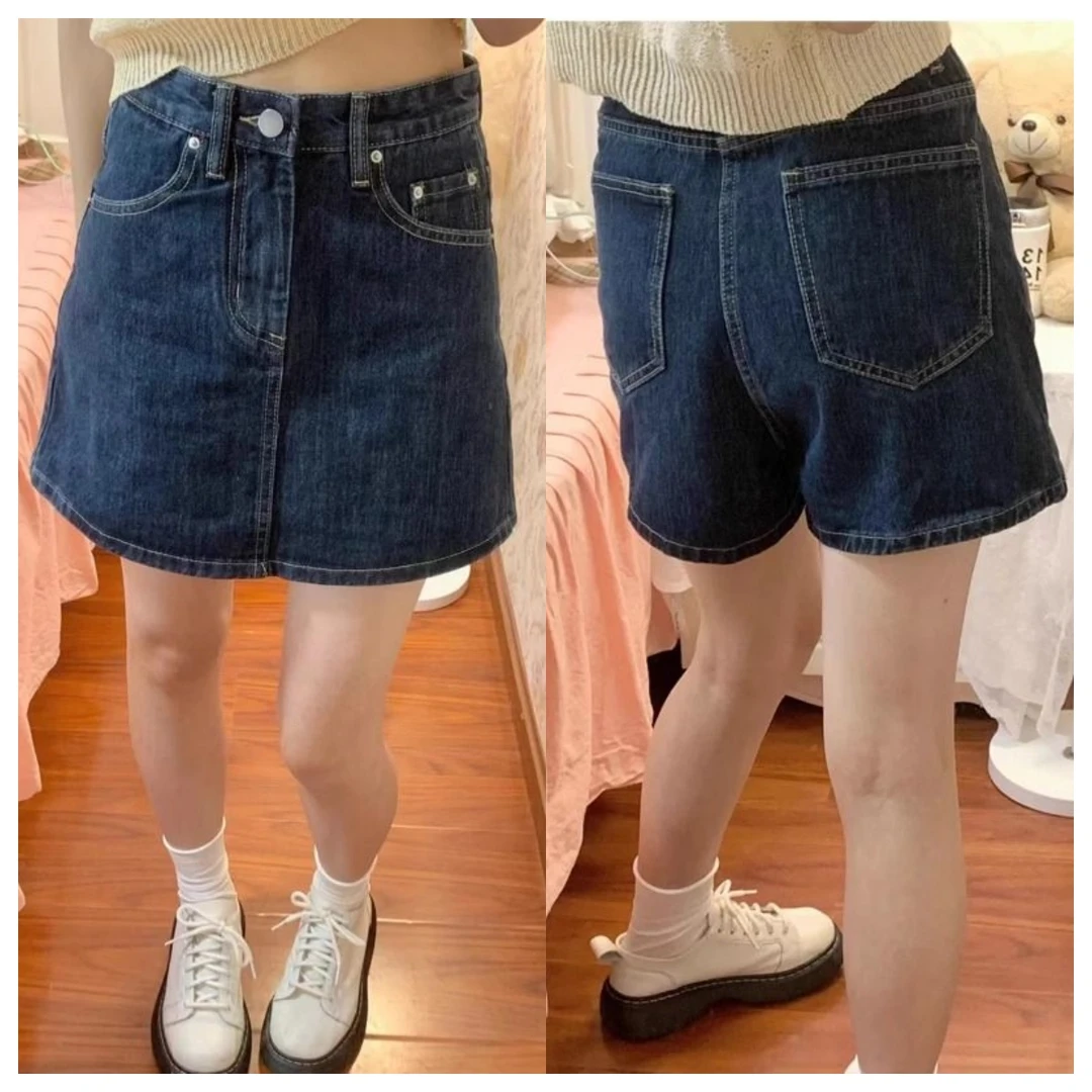 大码牛仔裙裤女胖mm半身裙裤女夏季高腰a字裙短裤宽松遮肉半裙裤