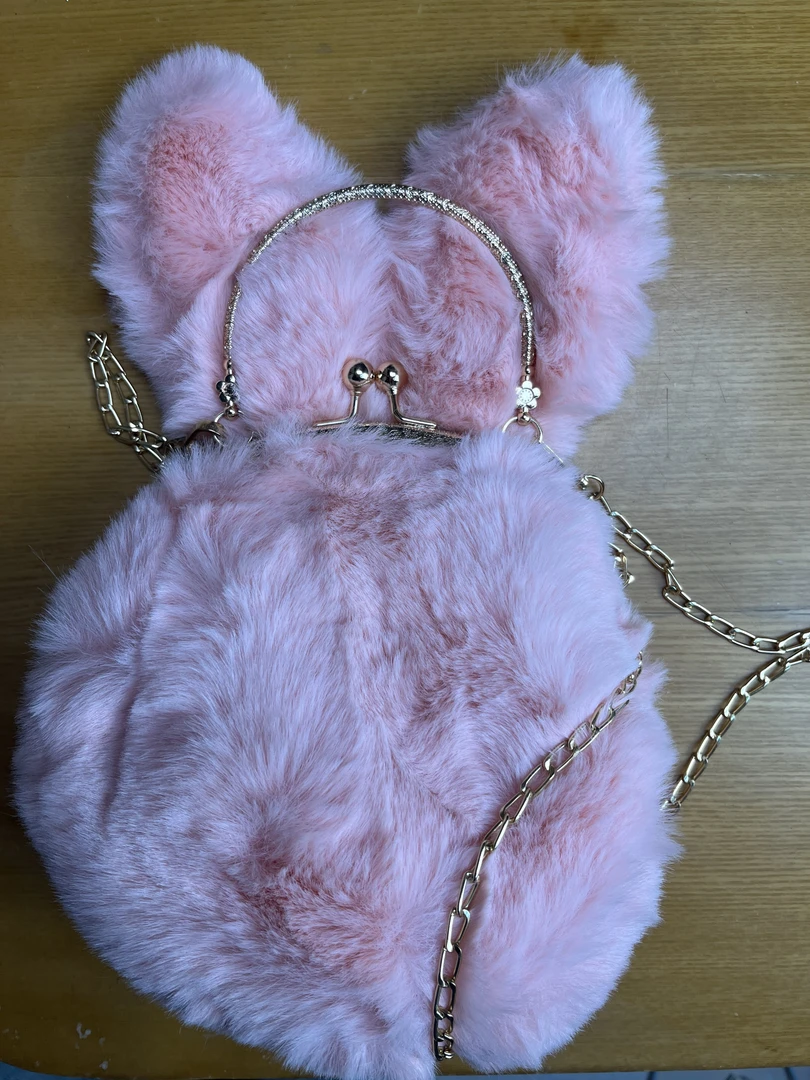 2025冬季新款粉色耳朵毛绒包手提斜挎链条包百搭