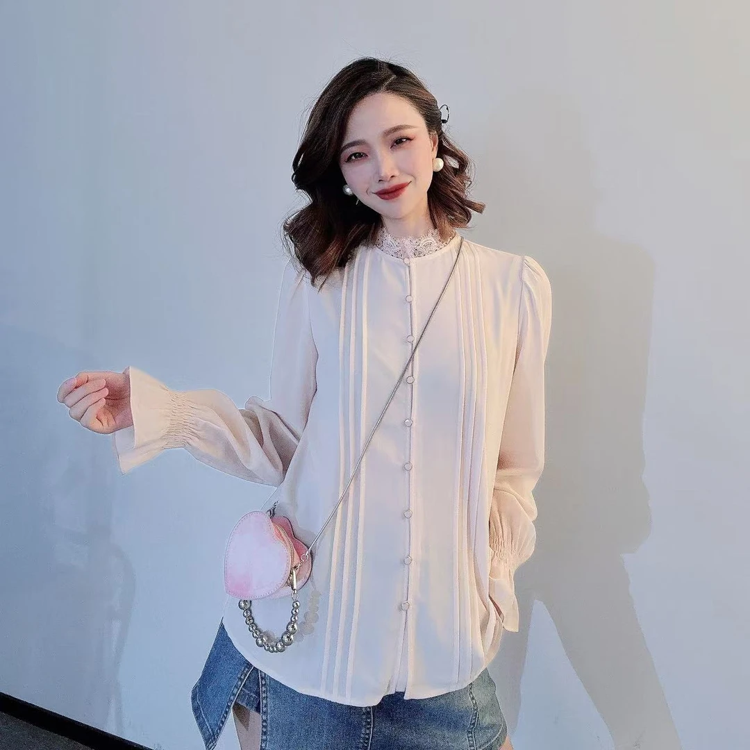 GIRDEAR/哥弟哥弟精品时髦复古法式浪漫喇叭雪纺衬衣1300113