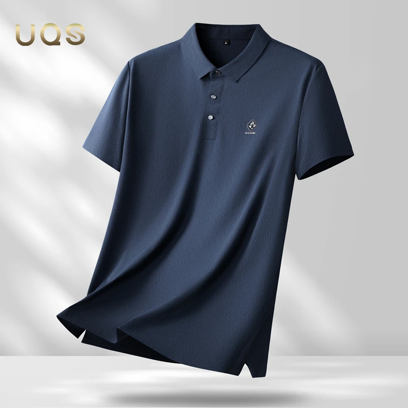 轻奢男士翻领POLO衫夏季冰丝凉感大码宽松舒适商务休闲弹力开叉款
