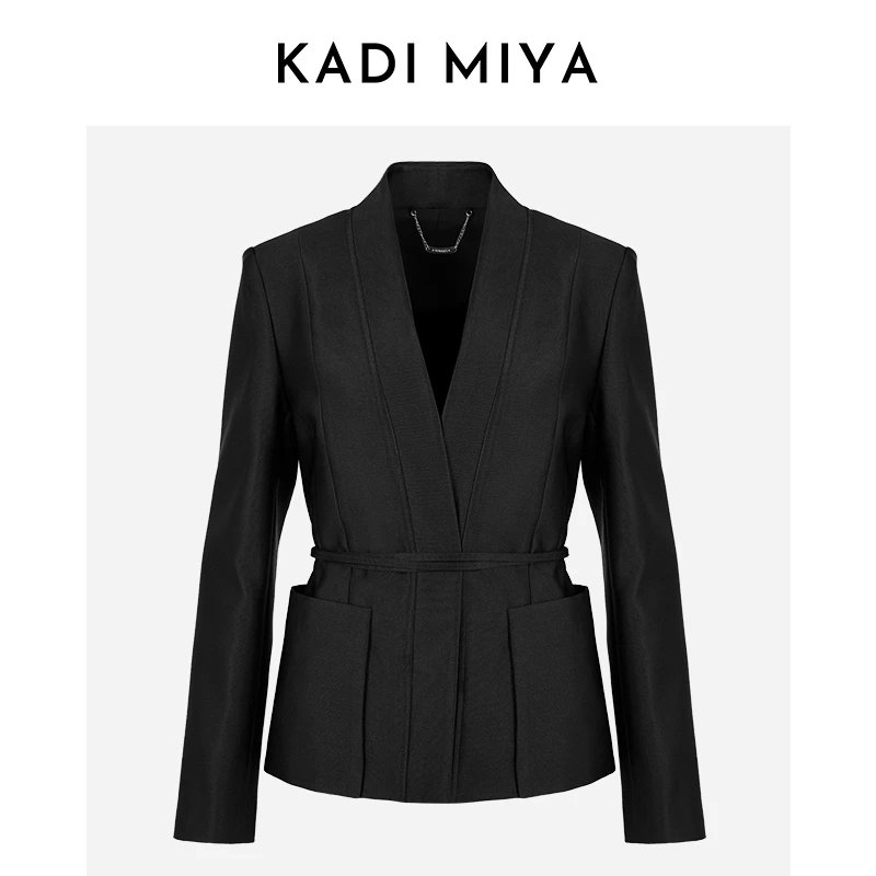 KADIMIYA【比弗利】法式轻熟风桑蚕丝羊毛混纺收腰通勤系带西服女