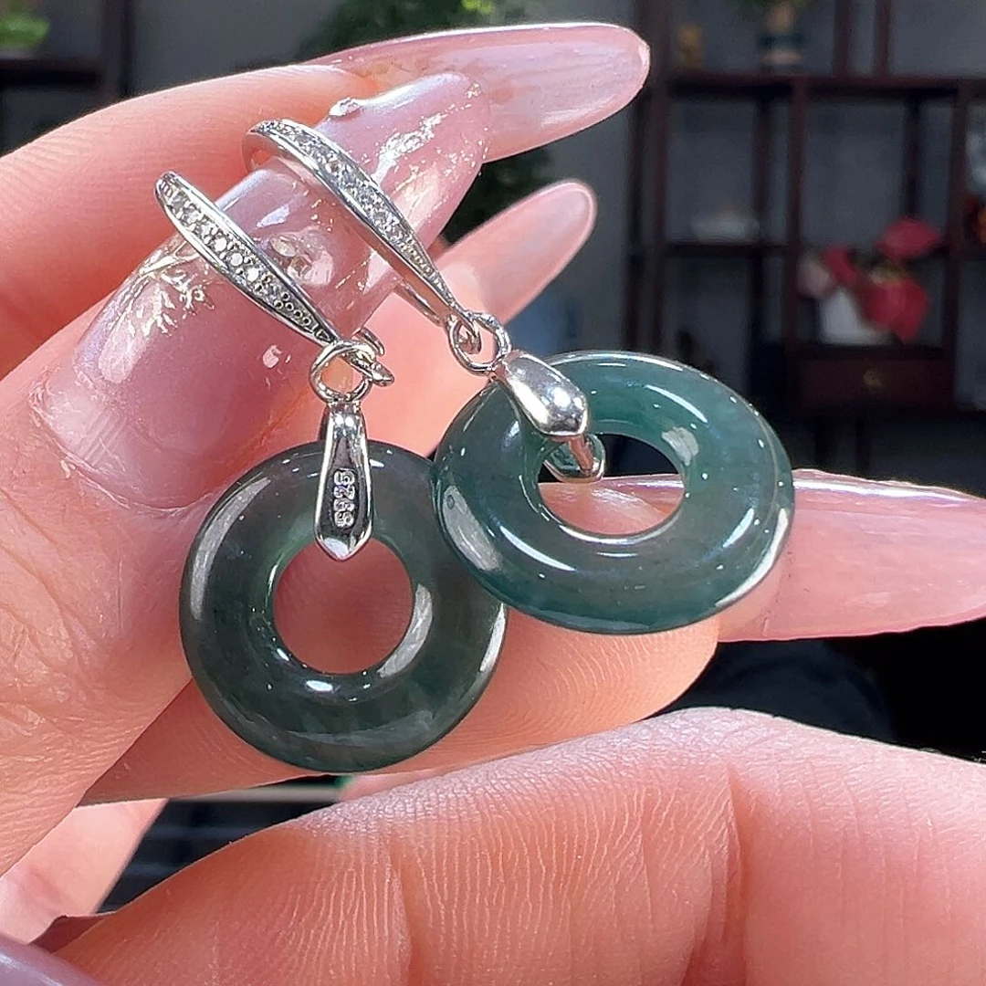 翡翠耳饰银S925镶嵌耳环