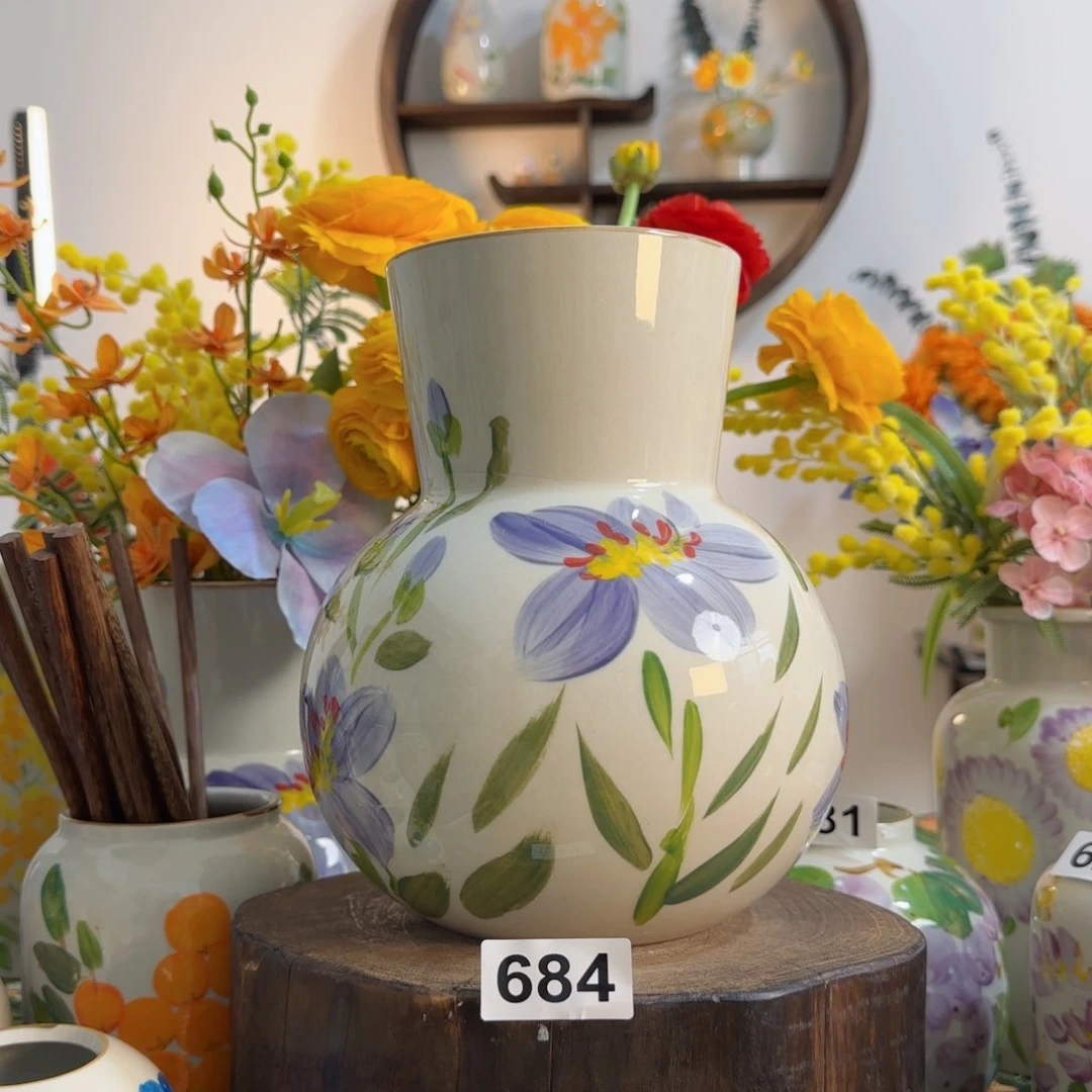 摆件景德镇陶瓷手绘小花瓶摆件无孔