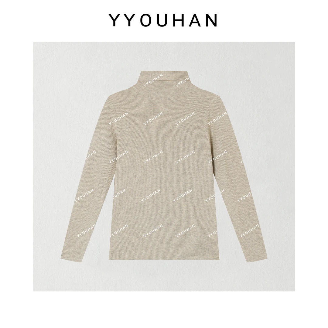 玖玖 2025秋冬新款极简风无缝一体立领针织长袖打底衫 2510C6759