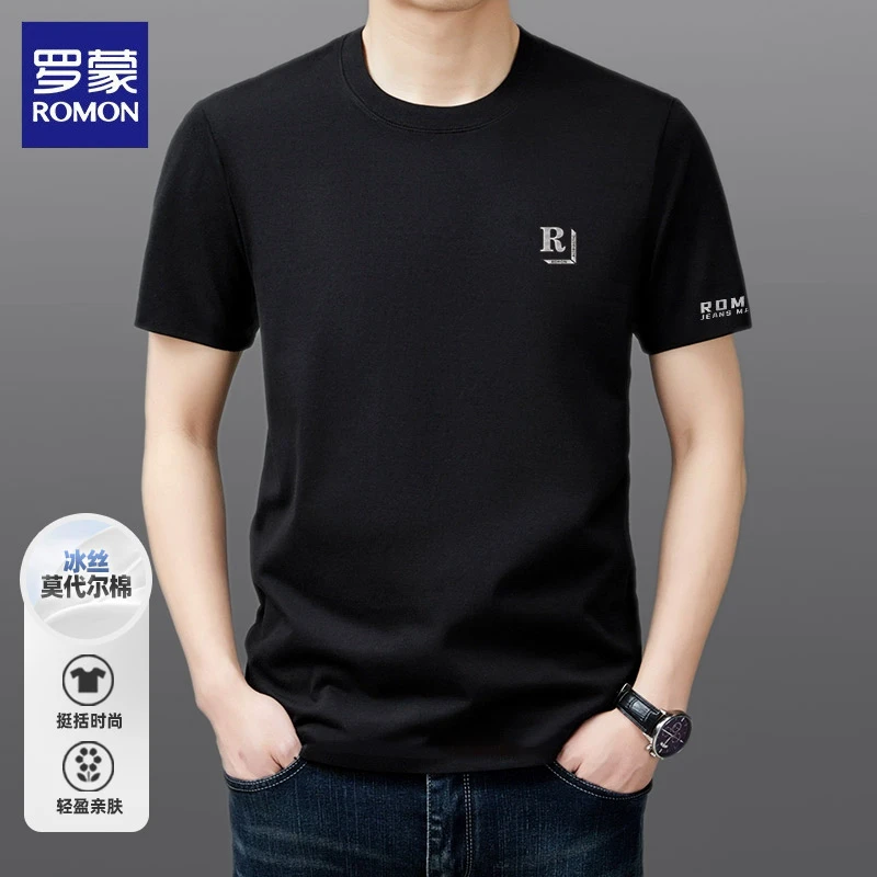 罗蒙冰丝短袖t恤男士夏季薄款时尚百搭青年宽松运动圆领半袖体恤