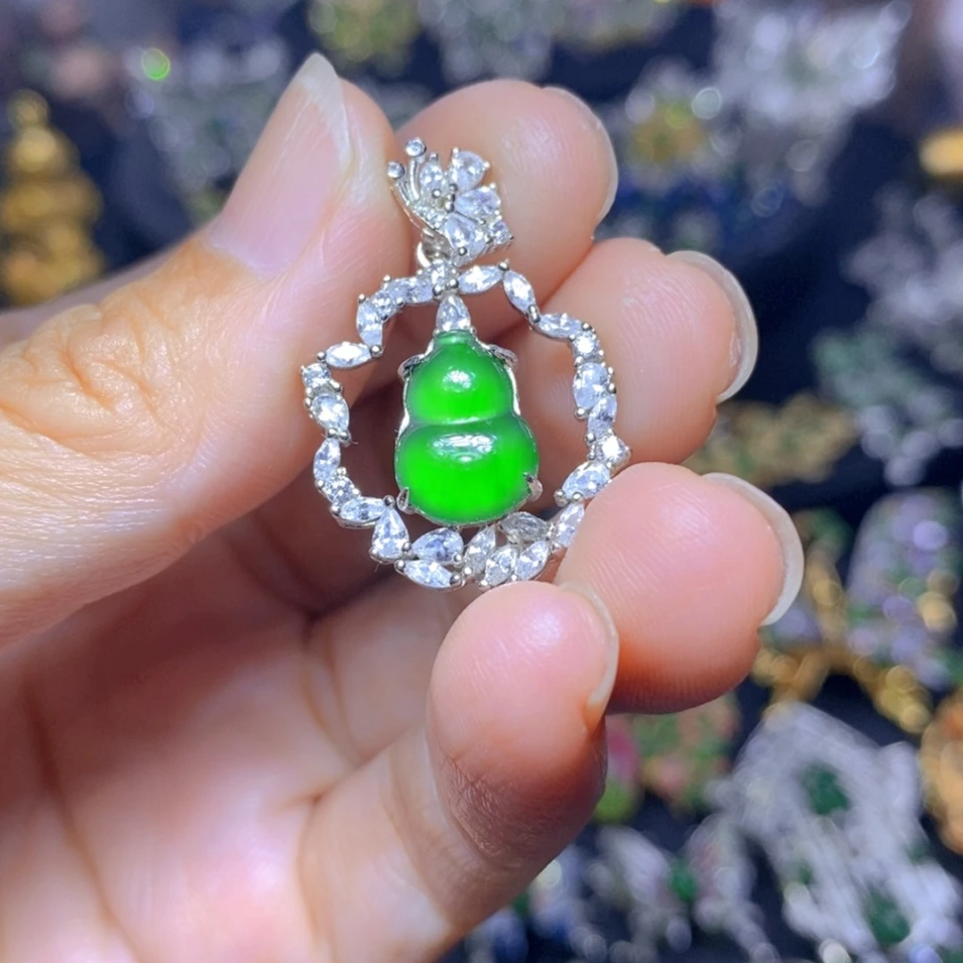 翡翠银S925镶嵌吊坠(不含链)天然翡翠