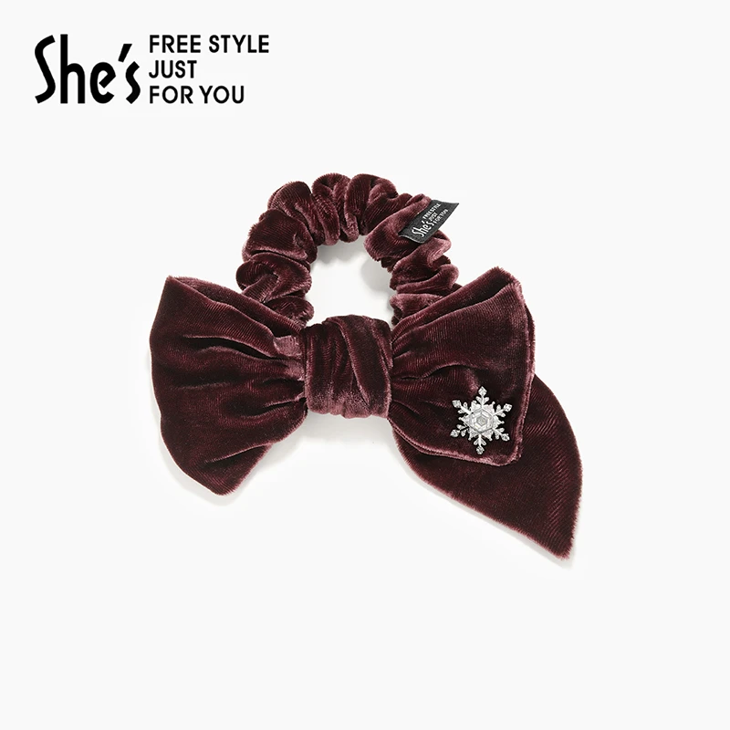 【双十一】shes轻简循迹璀璨雪花高级感丝绒蝴蝶节马尾发圈盘发头花